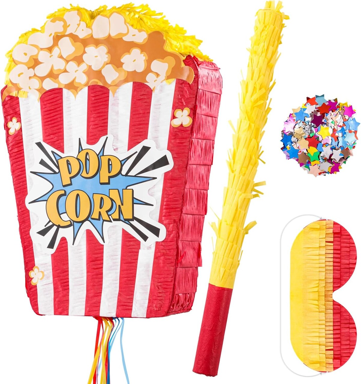 Popcorn Piñata Large Circus Piñata for Birthday Carnival Circus Themed Parties Great Party Addition for Boys Grils Holiday Celebration (16.9×11.8×3.54in)